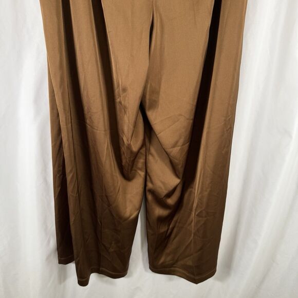 Universal Standard Pants Women's Medium Petite Satin Brown Wide Leg Tie Waist - Picture 11 of 11